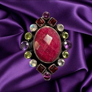 Sterling Nicky Butler Ruby/Multi Gemstone Ring